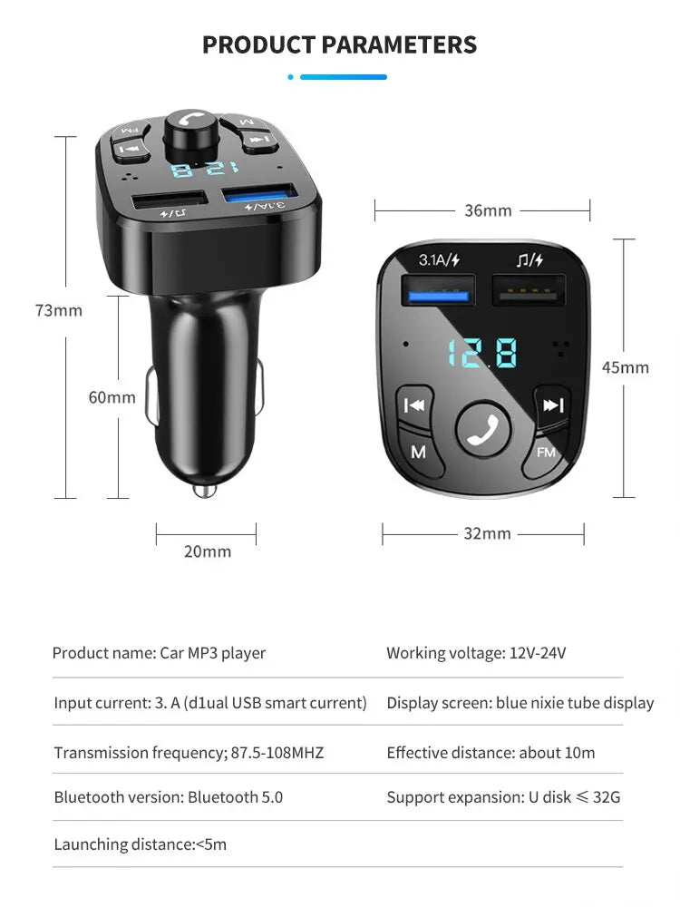 car mp3 player dual usb fast charger